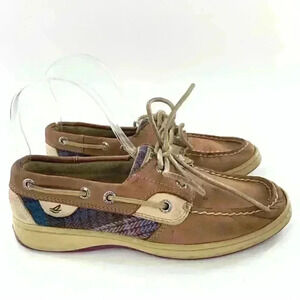 Sperry womens flats size 5.5 purple plaid boat shoes preppy
